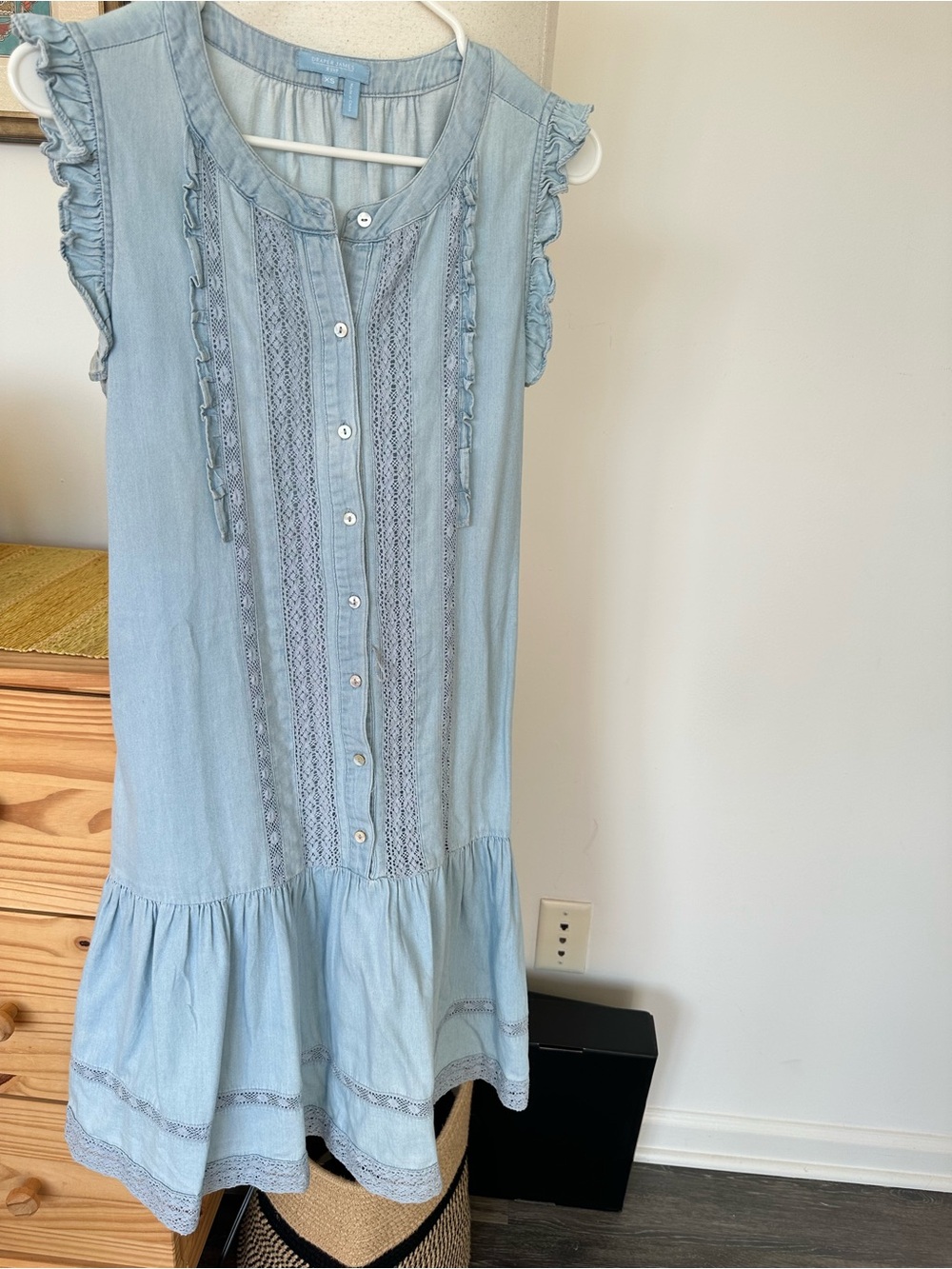 Draper James Light Blue Lace-Trim Button Front Dress